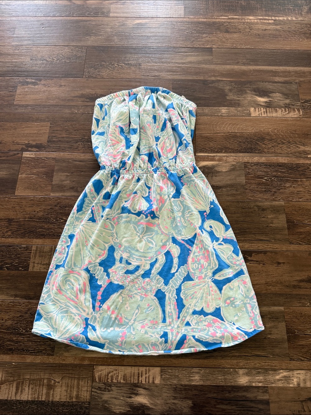 Lilly Pulitzer Blue Strapless Floral Print Dress with Pink & Mint